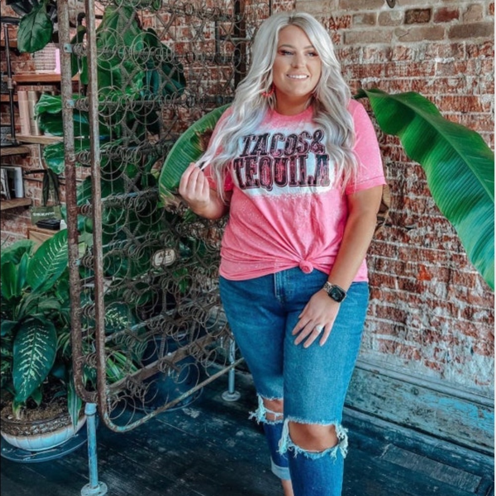 Charming Cheetah Co Tacos & Tequila Bleached Tee